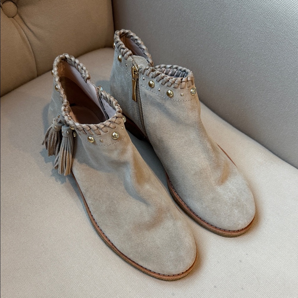 Kate Spade Cream Ankle Boots with Gold Accents